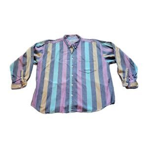 Vtg 80s 90s Via America Trails Button Down Shirt Long Sleeved Men XL Color Block